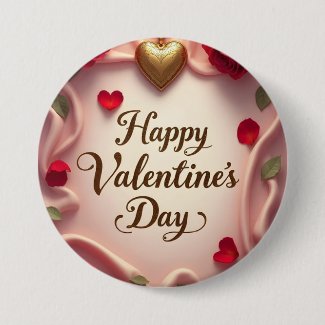 Romantic Roses & Heart Valentine Design Button