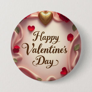 Romantic Roses & Heart Valentine Design Button