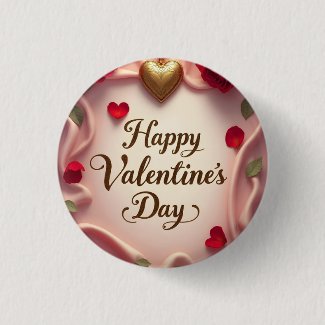 Romantic Roses & Heart Valentine Design Button