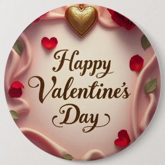 Romantic Roses & Heart Valentine Design Button