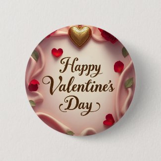 Romantic Roses & Heart Valentine Design Button