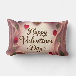 Romantic Roses & Heart Valentine Design Lumbar Pillow