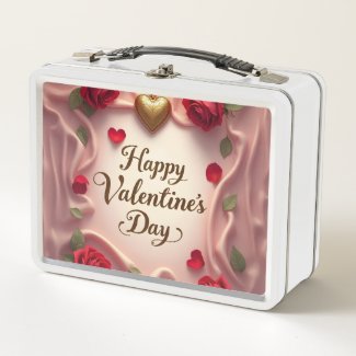 Romantic Roses & Heart Valentine Design Metal Lunch Box
