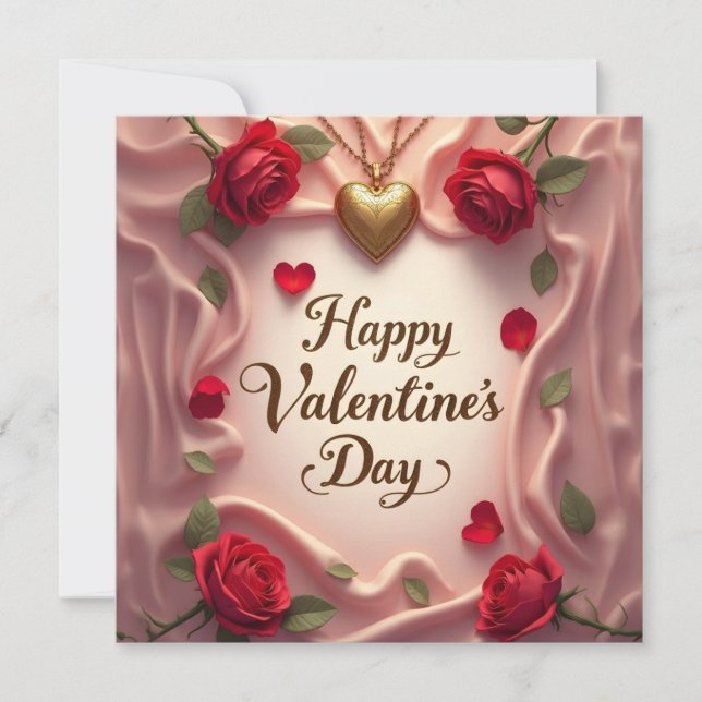 Romantic Roses & Heart Valentine Design Note Card (Front)