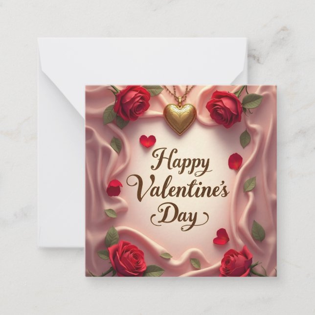 Romantic Roses & Heart Valentine Design Note Card (Front)