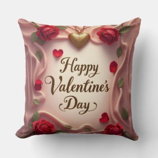 Romantic Roses & Heart Valentine Design Throw Pillow
