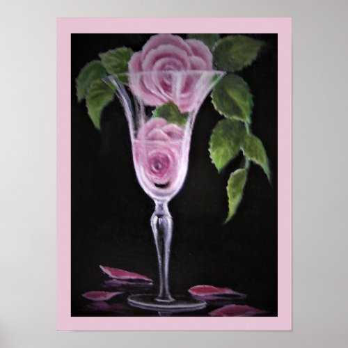 Romantic roses in a wine glass poster