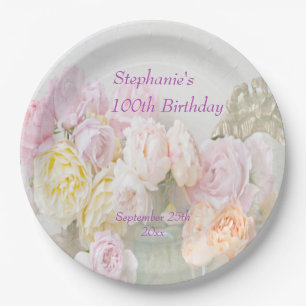 Romantic Roses in Jars 100th Birthday Paper Plates