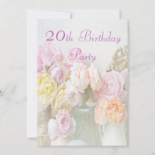 Romantic Roses in Jars 20th Birthday Party Invitation
