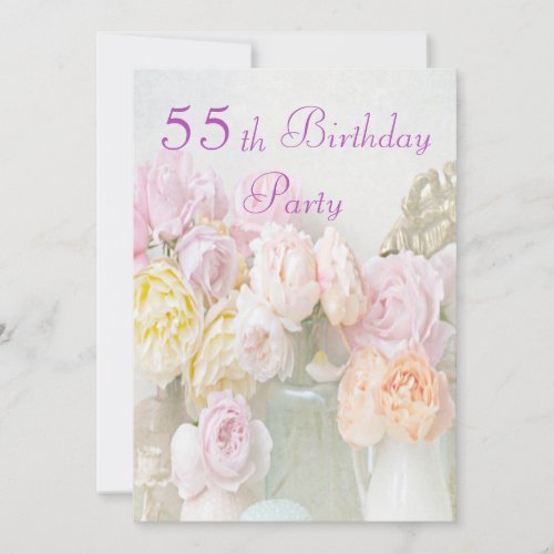 Romantic Roses in Jars 55th Birthday Party Invitation