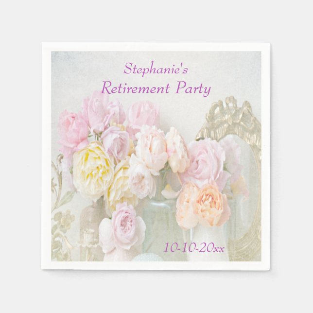 Romantic Roses in Jars Retirement Paper Napkins (Front)