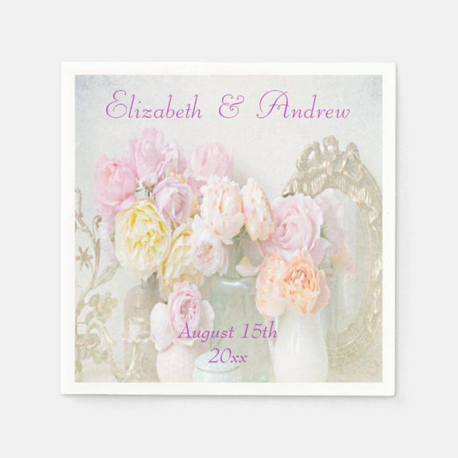 Romantic Roses in Jars Wedding Napkins (Front)