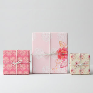 Romantic Roses Lace Floral Wrapping Paper Sheets