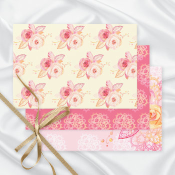 Romantic Roses Lace Pattern Wrapping Paper Sheets by mangomoonstudio at Zazzle