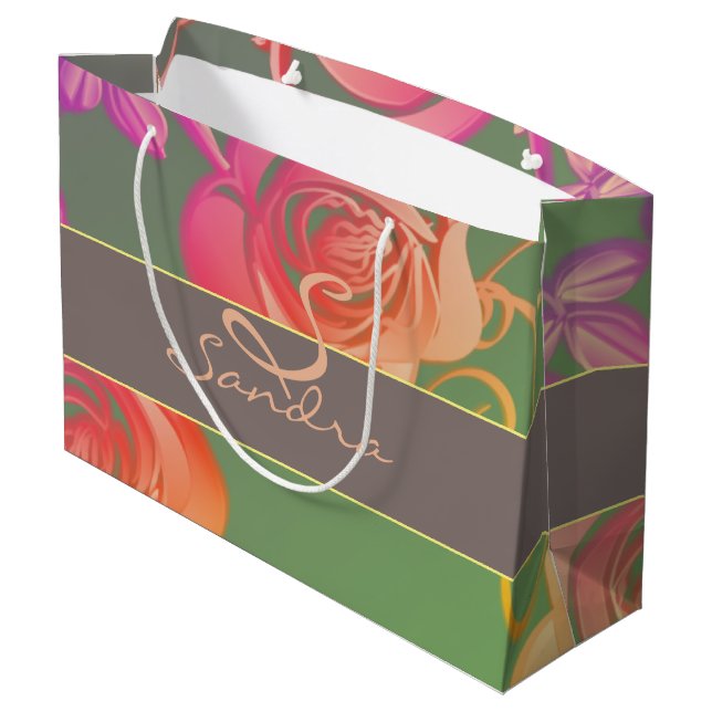 Romantic Roses Monogram   Large Gift Bag (Back Angled)