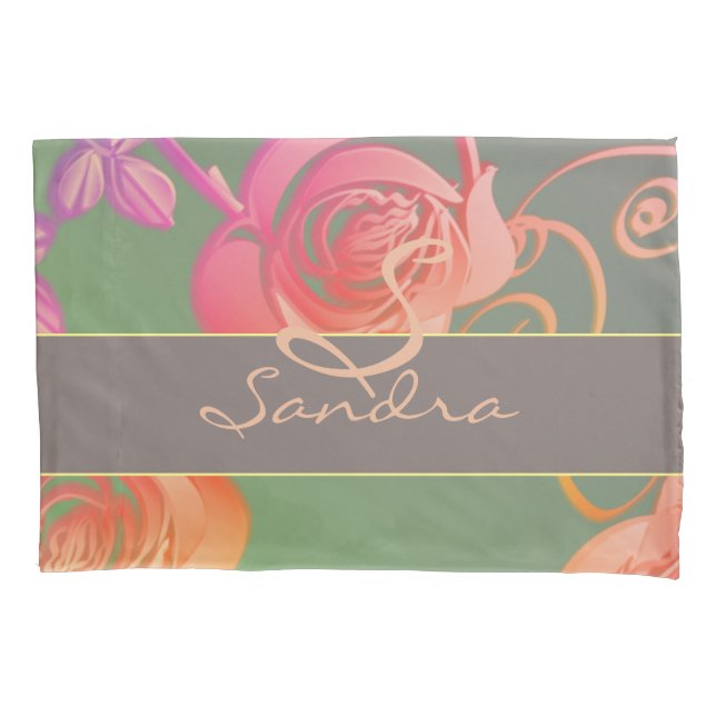 Romantic Roses Monogram Pillowcase (Front-Left)