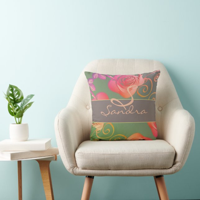 Romantic Roses Monogram  Throw Pillow (Chair)