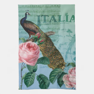 Romantic Roses Musical Peacock Kitchen Towel