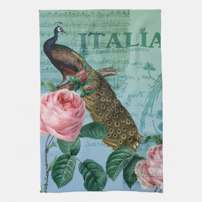 Romantic Roses Musical Peacock Kitchen Towel (Vertical)