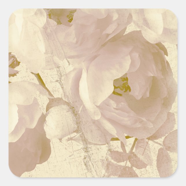 Romantic roses pale yellow square sticker (Front)
