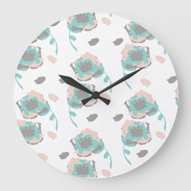 Romantic Roses Pastel Floral Botanical Large Clock (Front)