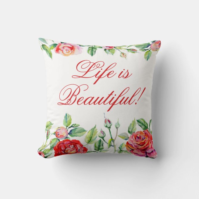 Romantic Roses Pillow with two Customizable Quotes (Front)