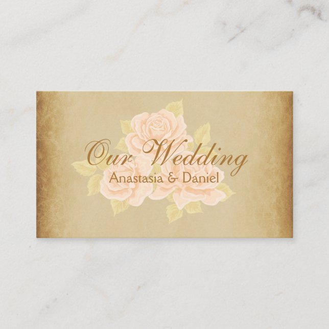 Romantic roses pink gold vintage wedding insert (Front)