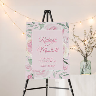 Romantic Roses Pink Wedding Welcome Sign