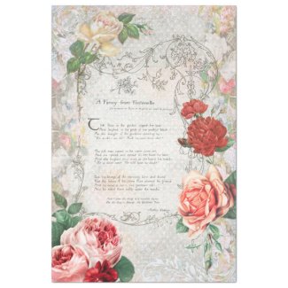 Romantic Roses, Poem & Filigree Border Decoupage Tissue Paper
