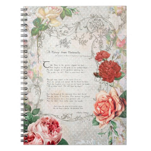 Romantic Roses Poem  Filigree Border Notebook