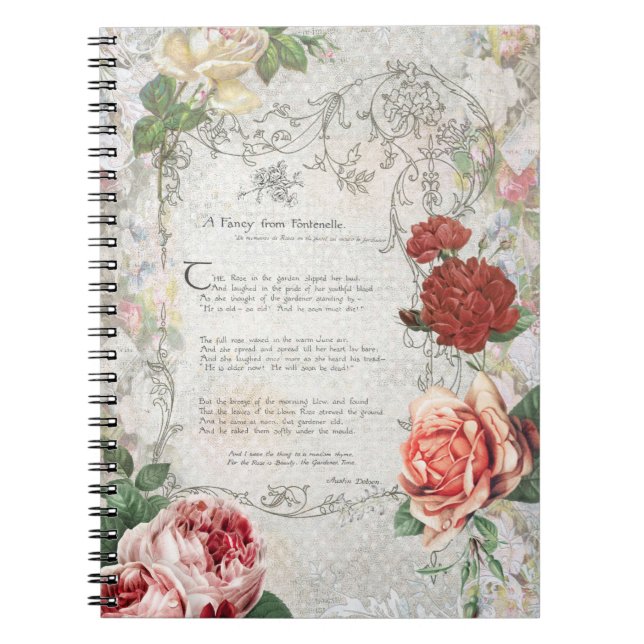 Romantic Roses, Poem & Filigree Border Notebook (Front)