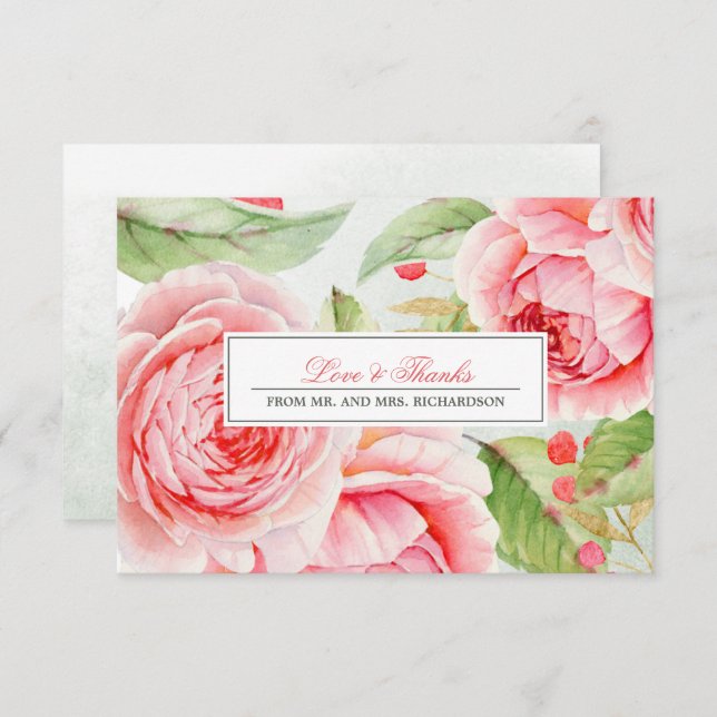 Romantic Roses Thank You Wedding Card (Front/Back)