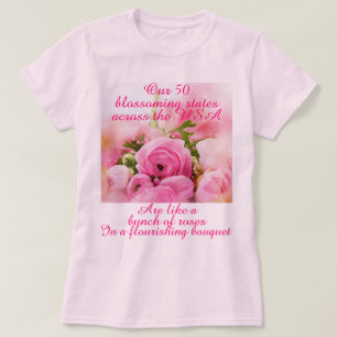 Romantic Roses USA 50 States Patriotic Pink Womens T-Shirt