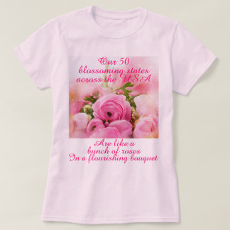 Romantic Roses USA 50 States Patriotic Pink Womens T-Shirt