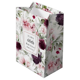 Romantic Roses Watercolor Botanical 60th Birthday Medium Gift Bag