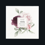 Romantic Roses Watercolor Botanical 60th Birthday Napkins<br><div class="desc">Beautiful watercolor roses botanical paper napkins for celebrating a 60th birthday. This design features a floral bouquet in the center of the design that you can personalize with the guest of honor's name and age (use any age!) or other desired text. Colors include pale blush pink, deep burgundy red and...</div>