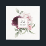 Romantic Roses Watercolor Botanical 60th Birthday Napkins<br><div class="desc">Beautiful watercolor roses botanical paper napkins for celebrating a 60th birthday. This design features a floral bouquet in the center of the design that you can personalize with the guest of honor's name and age (use any age!) or other desired text. Colors include pale blush pink, deep burgundy red and...</div>