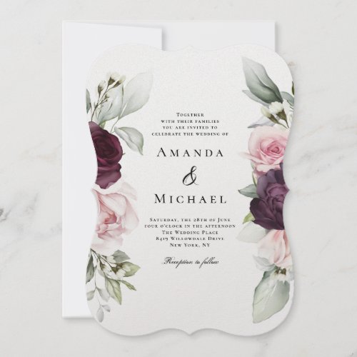 Romantic Roses Watercolor Botanical Wedding Invitation