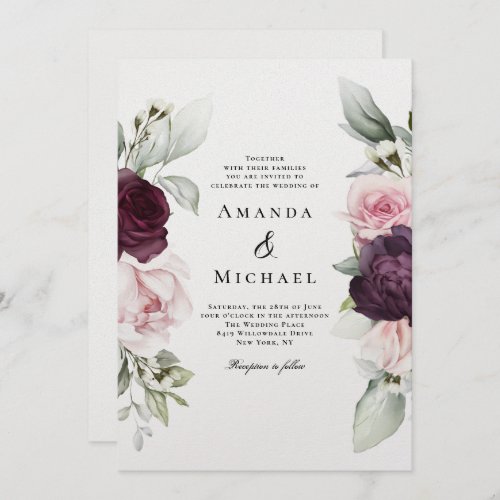 Romantic Roses Watercolor Botanical Wedding Invitation