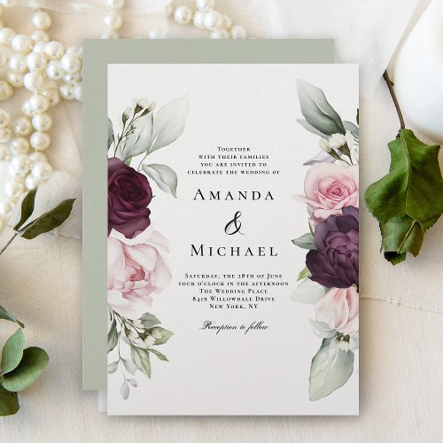 Romantic Roses Watercolor Botanical Wedding Invitation