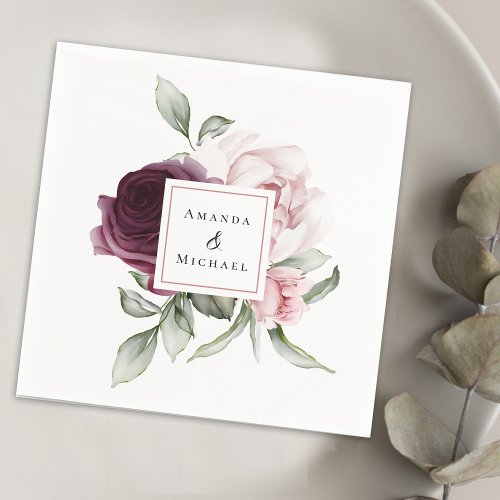 Romantic Roses Watercolor Botanical Wedding Napkins