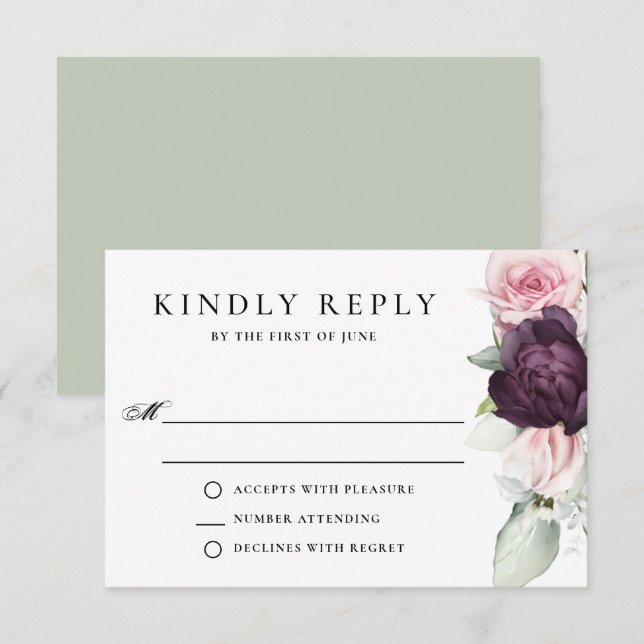 Romantic Roses Watercolor Botanical Wedding RSVP Card (Front/Back)
