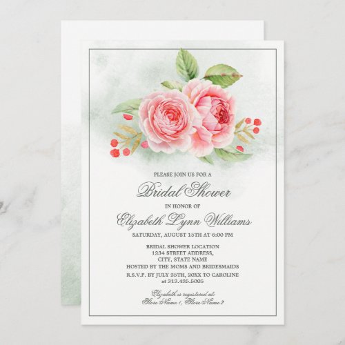 Romantic Roses Watercolor Bridal Shower Invitation