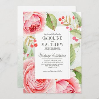 Romantic Roses Watercolor Wedding Invitation by YourWeddingDay at Zazzle