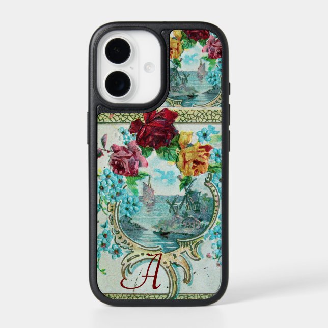 ROMANTIC ROSES WITH ANTIQUE SEASCAPE MONOGRAM   OTTERBOX iPhone CASE (Back)