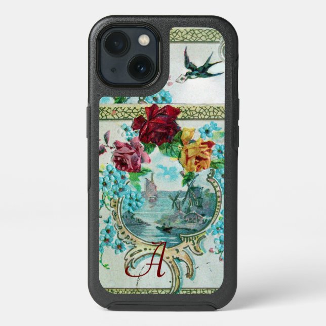 ROMANTIC ROSES WITH ANTIQUE SEASCAPE MONOGRAM  OTTERBOX iPhone CASE (Back)