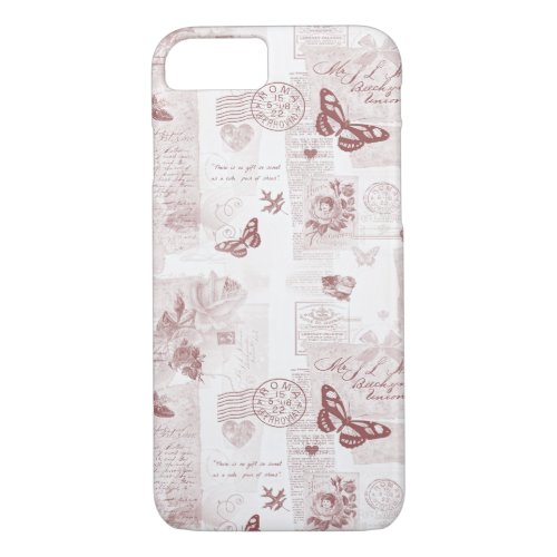 Romantic Rosy Brown Vintage Love Letter Collage iPhone 87 Case