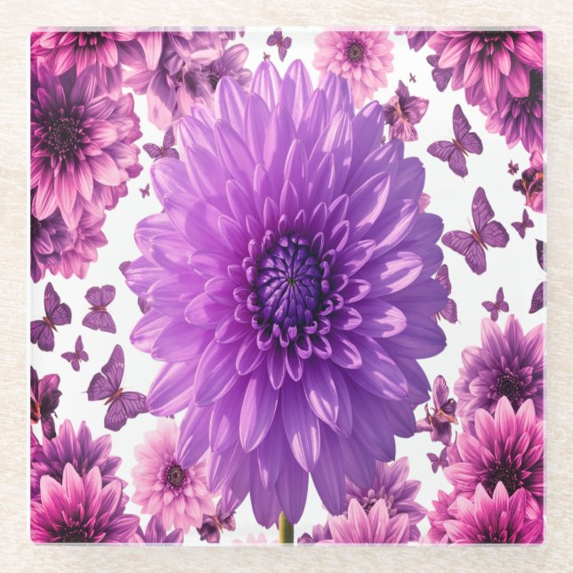 Romantic Rosy Floral Glass Coaster (Front)