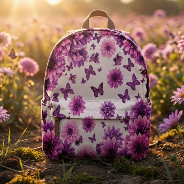 Romantic Rosy Floral Printed Backpack (Creator Uploaded)