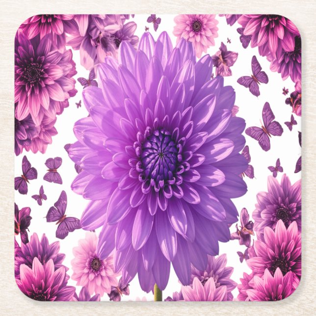 Romantic Rosy Floral Square Paper Coaster (Front)